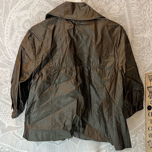 CHICOS WAXXED LINEN COPPER JACKET BLAZER SHORT SLEEVE TOO CUTE EUC SIZE 1 M - Picture 6 of 16